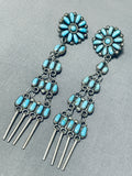 Quad Tier Vintage Native American Navajo Turquoise Chandelier Sterling Silver Earrings-Nativo Arts