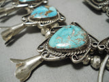 Heavy Huge Vintage Native American Navajo Turquoise Sterling Silver Squash Blossom Necklace Old-Nativo Arts
