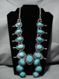 Important Vintage Native American Navajo #8 Turquoise Sterling Silver Squash Blossom Necklace-Nativo Arts