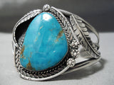 Huge Vintage Native American Navajo Carico Lake Turquoise Sterling Silver Leaf Bracelet Old-Nativo Arts