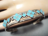 Spectacular Vintage Native American Zuni Blue Gem Turquoise Inlay Sterling Silver Bracelet-Nativo Arts