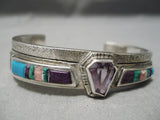 Thick And Sturdy! Vintage Native American Navajo Turquoise Amethyst Sterling Silver Bracelet-Nativo Arts