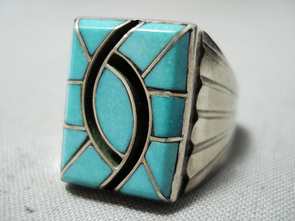 Native American Navajo Larson L Lee Emerald store Sunny Side Turquoise Sterling Ring Size 6.5