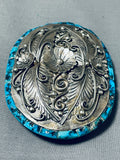 One Of Most Unique Vintage Native American Navajo Side Inlay Turquoise Sterling Silver Buckle-Nativo Arts