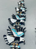 Opulent Vintage Native American Zuni Turquoise Eagle Sterling Silver Squash Blossom Necklace-Nativo Arts