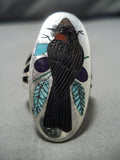 Important Native American Zuni Harlan Coonsis Bird Turquoise Sterling Silver Ring-Nativo Arts