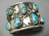 Colossal Native American Navajo Ancient Petroglyph Turquoise Sterling Silver Bracelet-Nativo Arts