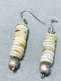 Native American Vintage Santo Domingo White Shell Sterling Silver Earrings-Nativo Arts