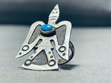 Long Bird Vintage Native American Navajo Turquoise Sterling Silver Ring-Nativo Arts