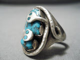 Authentic Effie Calavaza Turquoise Snake Sterling Silver Native American Zuni Ring Old-Nativo Arts