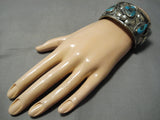 Rare Turquoise!! Vintage Native American Navajo Persin Sterling Silver Bracelet Old-Nativo Arts