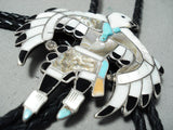 Native American Dancing Eagle Kachian Vintage Zuni Turquoise Sterling Silver Bolo Tie Old-Nativo Arts