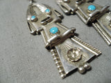 Huge Vintage Navajo Turquoise Kachina Sterling Silver Native American Earrings-Nativo Arts