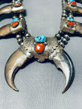 Important Vintage Native American Navajo Turquoise Sterling Silver Squash Blossom Necklace-Nativo Arts