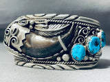Authentic Vintage Native American Navajo Bear Turquoise Sterling Silver Bracelet-Nativo Arts