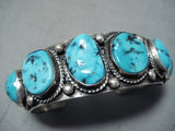 Eyecatching Vintage Native American Navajo Morenci Turquoise Sterling Silver Bracelet Old-Nativo Arts