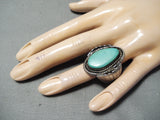 Stunning Vintage Native American Navajo Blue Turquoise Flank Sterling Silver Ring Old-Nativo Arts