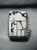 Breathtaking Native American Navajo White Buffalo Turquoise Sterling Silver Ring-Nativo Arts