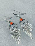 Exquisite Native American Navajo Coral Sterling Silver Earrings-Nativo Arts