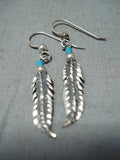 Pretty Vintage Native American Navajo Turquoise Sterling Silver Feather Earrings Old-Nativo Arts