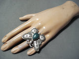 Exceptional San Felipe Spiderweb Turquoise Sterling Silver Butterfly Ring-Nativo Arts