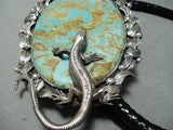 Gigantic Hueg Native American Lizard Sterling Silver Royston Turquoise Bolo Tie-Nativo Arts