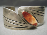Rare Wide Vintage Native American Navajo Spiny Oyster Shell Sterling Silver Bracelet Old-Nativo Arts