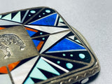 Heavy So Intricate Vintage Native American Navajo Bear Turquoise Sterling Silver Buckle-Nativo Arts