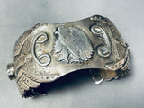 Symbolic Eagle Vintage Native American Navajo Powerful Sterling Silver Turquoise Bracelet-Nativo Arts