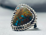 Unique Del Secatero Native American Navajo Bisbee Turquoise Sterling Silver Ring-Nativo Arts