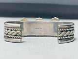Sturdy Faces Of Sun Vintage Native American Navajo Turquoise Inlay Sterling Silver Bracelet-Nativo Arts