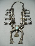 1920's Vintage Native American Navajo Turquoise Sterling Silver Squash Blossom Necklace-Nativo Arts