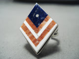 Native American Detailed American Flag Navajo Lapis Sterling Silver Ring-Nativo Arts