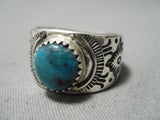 Expressive Vintage Kingman Turquoise Sterling Silver Ring Old Native American-Nativo Arts