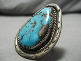 One Of The Biggest Vintage Native American Navajo Men's Persin Turquoise Sterling Silver Ring-Nativo Arts