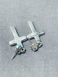 Impressive Vintage Native American Navajo Turquoise Sterling Silver Cross Earrings-Nativo Arts