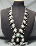 Rare Squared Turquoise Vintase Native American Navajo Sterling Silver Squash Blossom Necklace-Nativo Arts