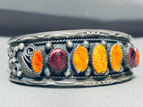 Unique Orange Shell Vintage Native American Navajo Sterling Silver Bracelet Cuff-Nativo Arts