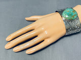 Colossal Green Turquoise Native American Repoussed Bracelet-Nativo Arts