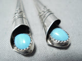 Fabulous Native American Navajo Sleeping Beauty Turquoise Sterling Silver Earrings-Nativo Arts