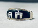 Midnight Two Pueblo Vintage Native American Navajo Sterling Silver Inlay Ring-Nativo Arts
