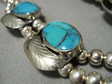 Fabulous Vintage Navajo/ Mexican Blue Diamond Turquoise Sterling Silver Necklace-Nativo Arts