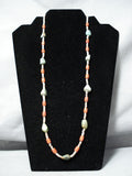 Native American Impressive Santo Domingo Royston Turquoise & Coral Sterling Silver Necklace-Nativo Arts