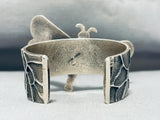Rare Native American Navajo Signed Inlay Coral Kingman Turquoise Sterling Silver Dragonfly Cuff-Nativo Arts