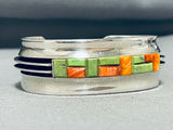 One Of The Most Unique 2 Technique Native American Navajo Gaspeite Sterling Silver Bracelet-Nativo Arts
