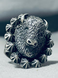 Outstanding Native American Navajo Sterling Silver Buffalo Huge Ring-Nativo Arts