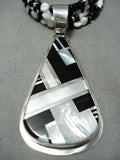 Native American Very Important Dan Coriz Santo Domingo Sterling Silver Black White Necklace-Nativo Arts