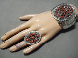 Huge Modernistic Native American Navajo Chunky Coral Sterling Silver Bracelet Ring Set-Nativo Arts