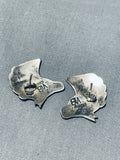 Fabulous Vintage Native American Navajo Signed Handcarved Silver Horses Earrings-Nativo Arts