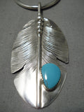 Detailed Native American Navajo Turquoise Sterling Silver Feather Necklace-Nativo Arts